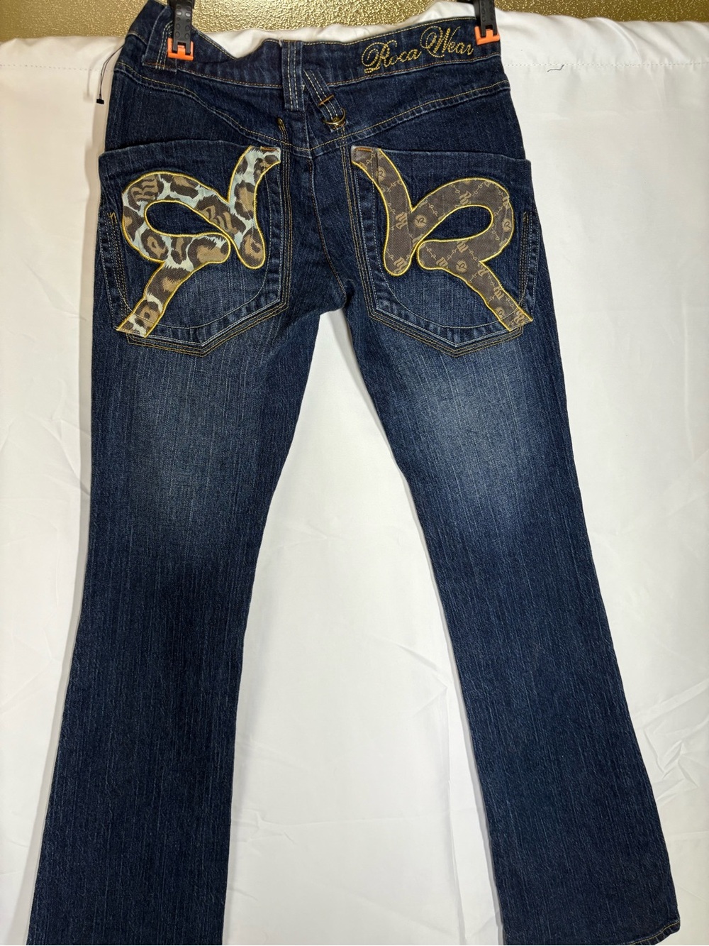 Y2K Rocawear Dark Wash Statement Jeans – Bold Embroidered Bootcut Denim 🔥